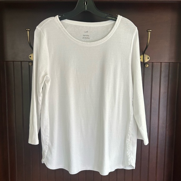 J. Jill White Pima Cotton Scoop Neck 3/4 Sleeve Classic Layering Top | Size M - Picture 3 of 8